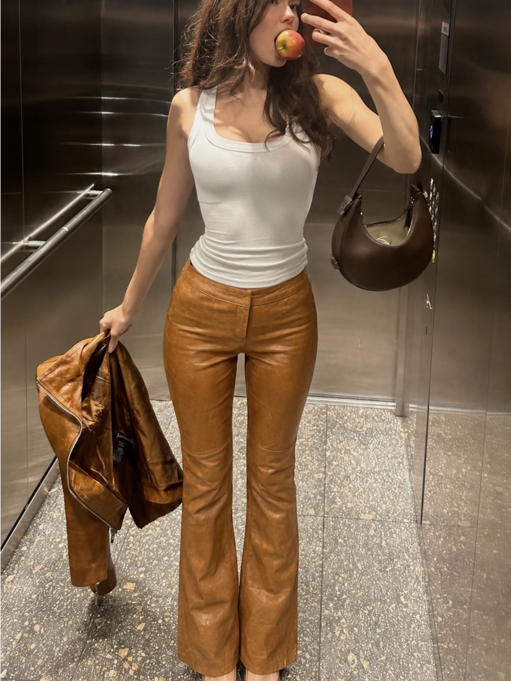 Vintage Brown genuine Leather flare Pants size 4